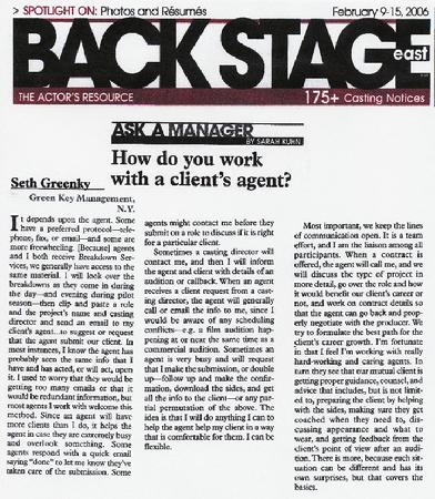 Seth Greenky, Green Key Management, Backstage, Ask A Manager